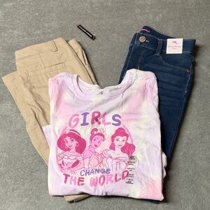 Girls Graphic Tee with Jeans and Khakis Bundle
